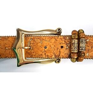 1093 Elite Fresno California Cork Belt‎ Size M Gold Metallic Buckle Beads 1 1/4"